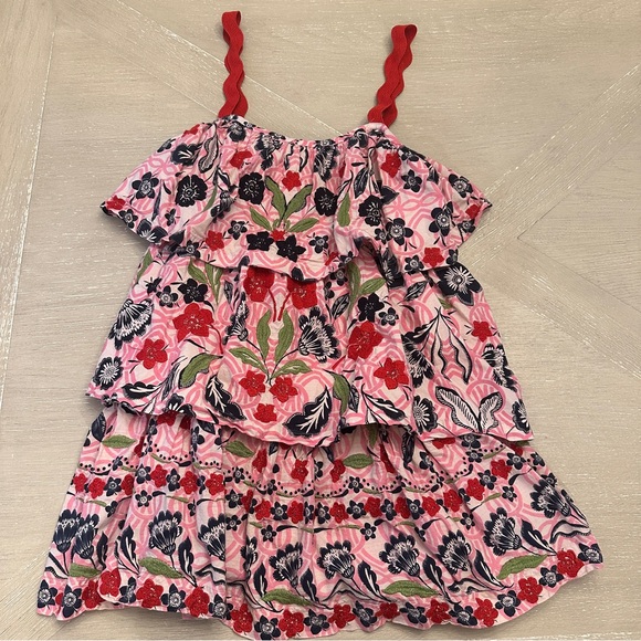 Maeve by Anthropologie Pink and Red Tiered Ruffled Embroidered Sundress - Picture 2 of 8